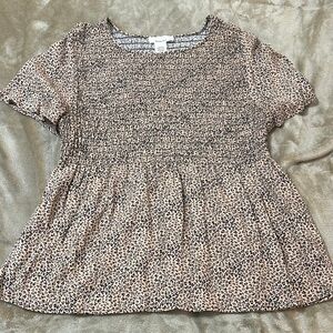 URBAN Romantics Tan Smocked Peplum Blouse with Flutter Sleeves